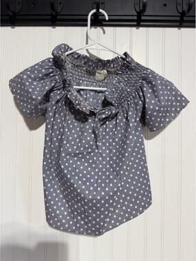 Paper Crane Blue White Polka Dot Top Small
